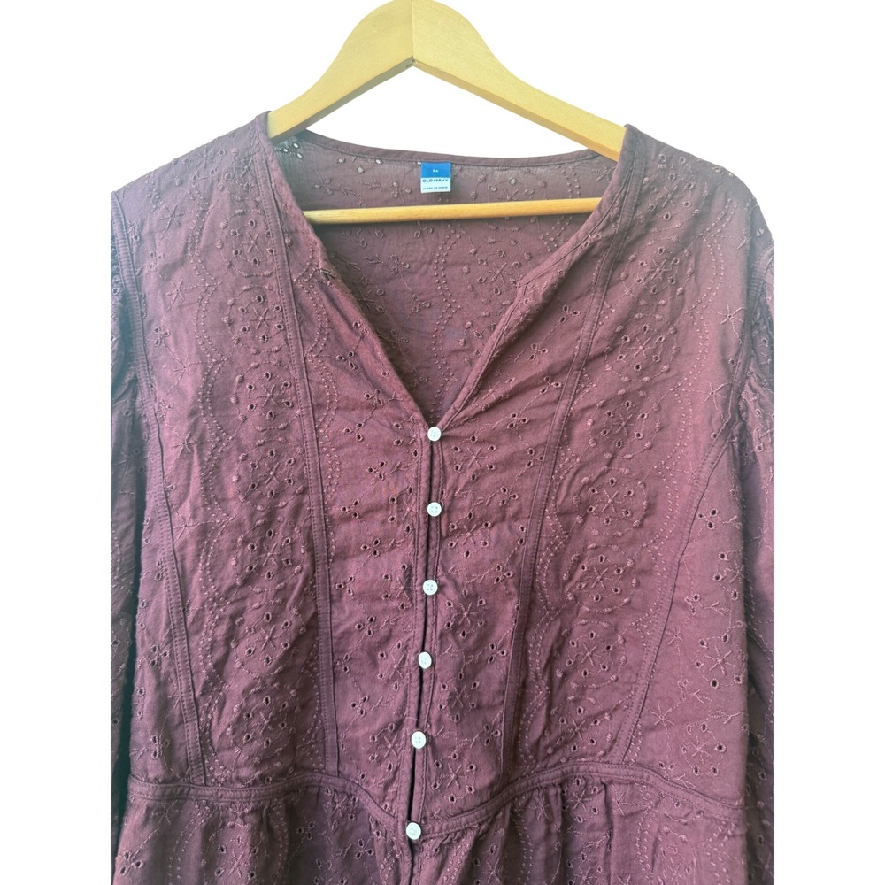 Old Navy Womens Boho Long Sleeve Peplum Peasant Top 3X Eyelet Embroidered Button - Picture 3 of 9